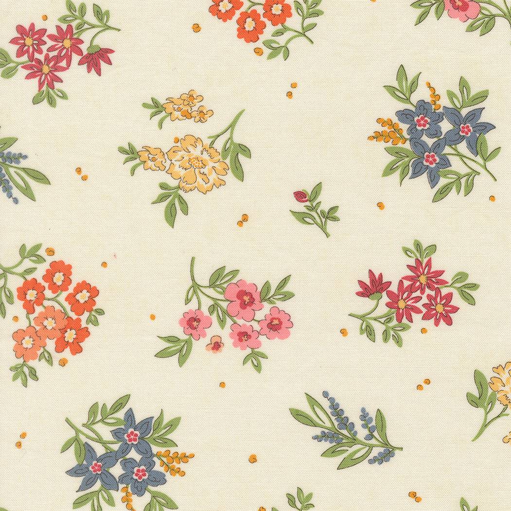 Fieldrush Camellia Florals fabric by BasicGrey for Moda with soft floral patterns in muted nostalgic colors