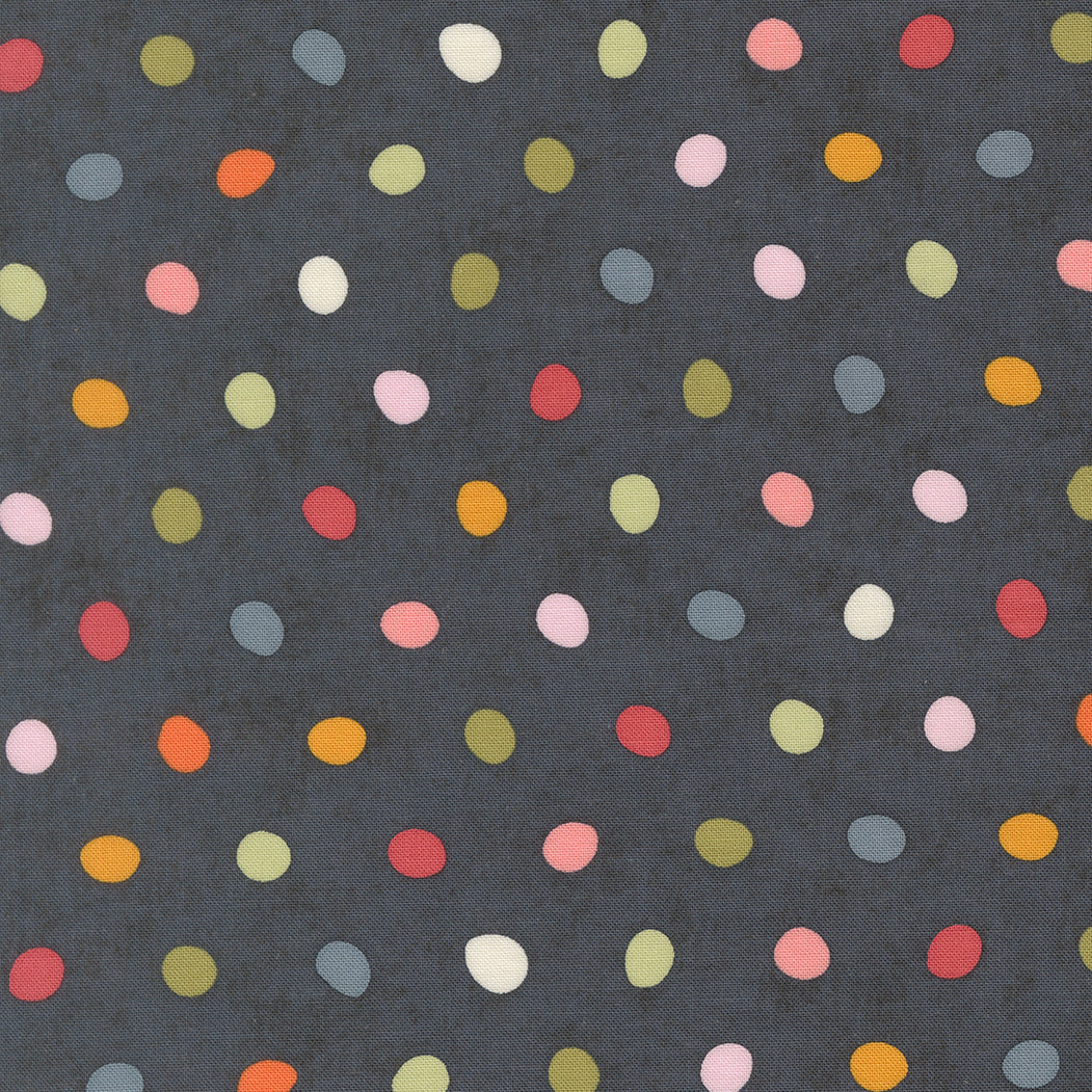 Fieldrush Poppy Dots fabric by BasicGrey for Moda featuring soft floral and dotted pattern in muted earth tones