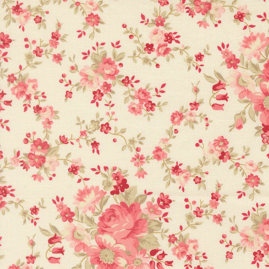 Petals & Polka Dots fabric by Anne Sutton featuring cherry red and soft pink floral and polka dot patterns from Moda Fabrics