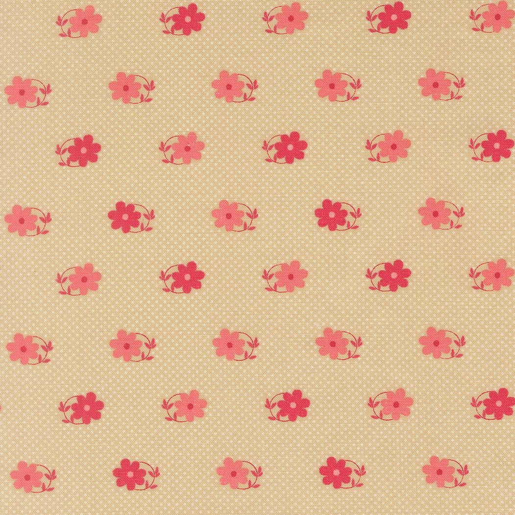 Petals & Polka Dots fabric collection by Anne Sutton featuring cherry red florals and whimsical dots on linen background