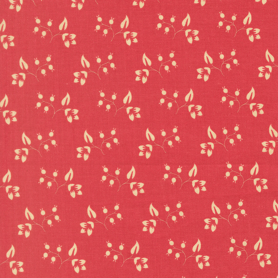 Petals & Polka Dots fabric with rose hips florals and polka dots in cherry red and soft pink by Bunny Hill Designs