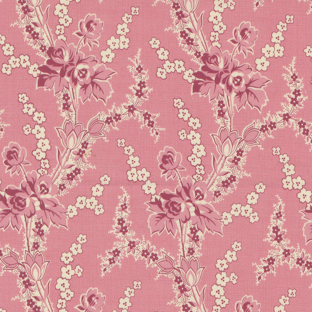Goodnight Irene fabric by Betsy Chutchian Moda Garden Florals Carnation pattern with delicate pink and mauve flowers on a soft pink background