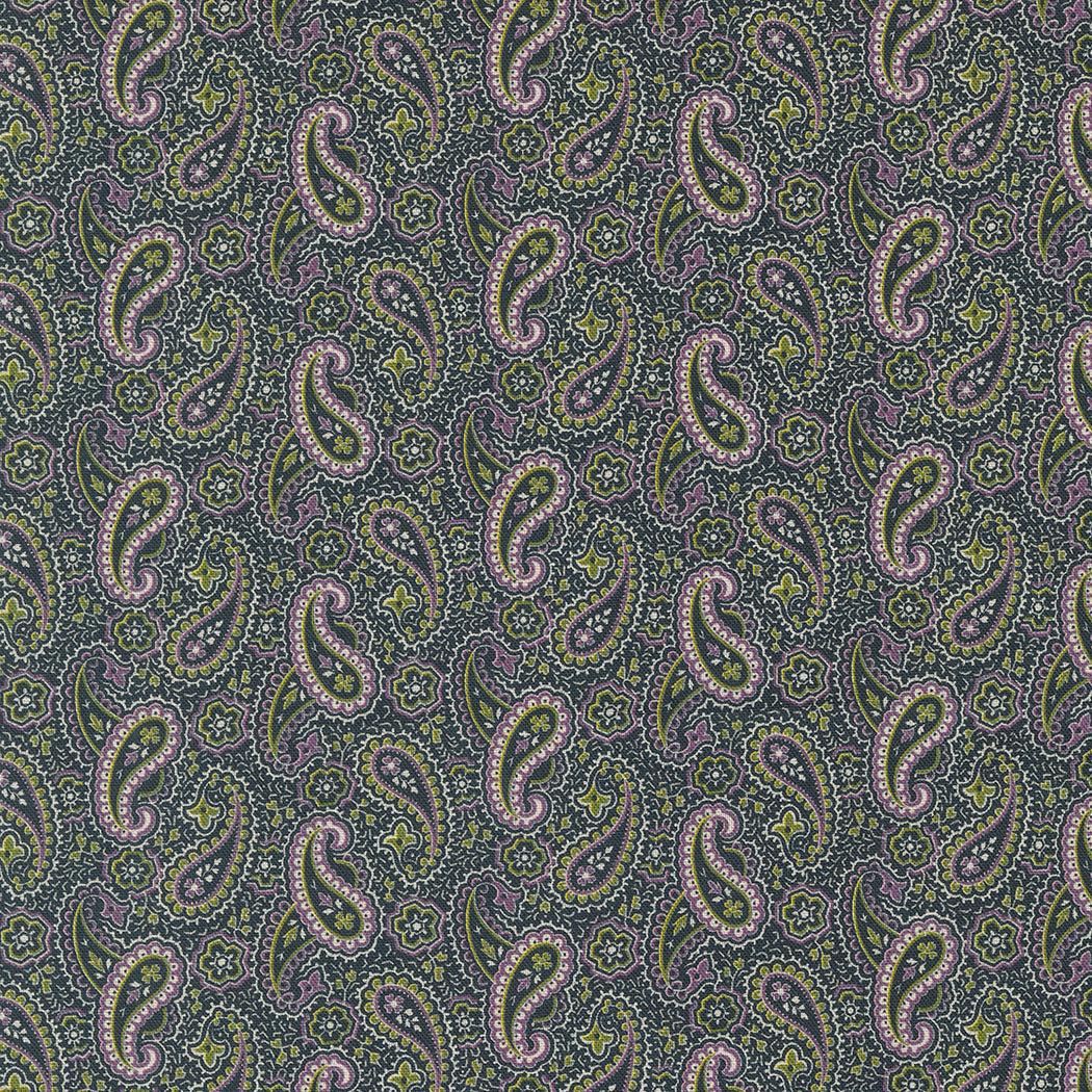 Goodnight Irene paisley fabric in graphite with intricate floral and paisley patterns by Betsy Chutchian for Moda Fabrics