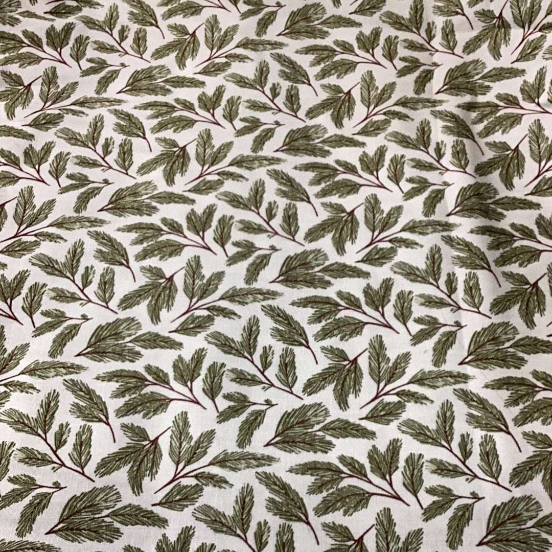 Sale Backing BB38 fabric with green leafy pattern on white background