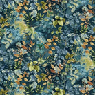 Awakenings Foliage Blue fabric by Jan Mott featuring watercolor foliage and bluebirds for quilting and home decor