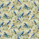 Awakenings Bird Song fabric by Jan Mott featuring pale blue watercolor foliage and bluebirds for quilting