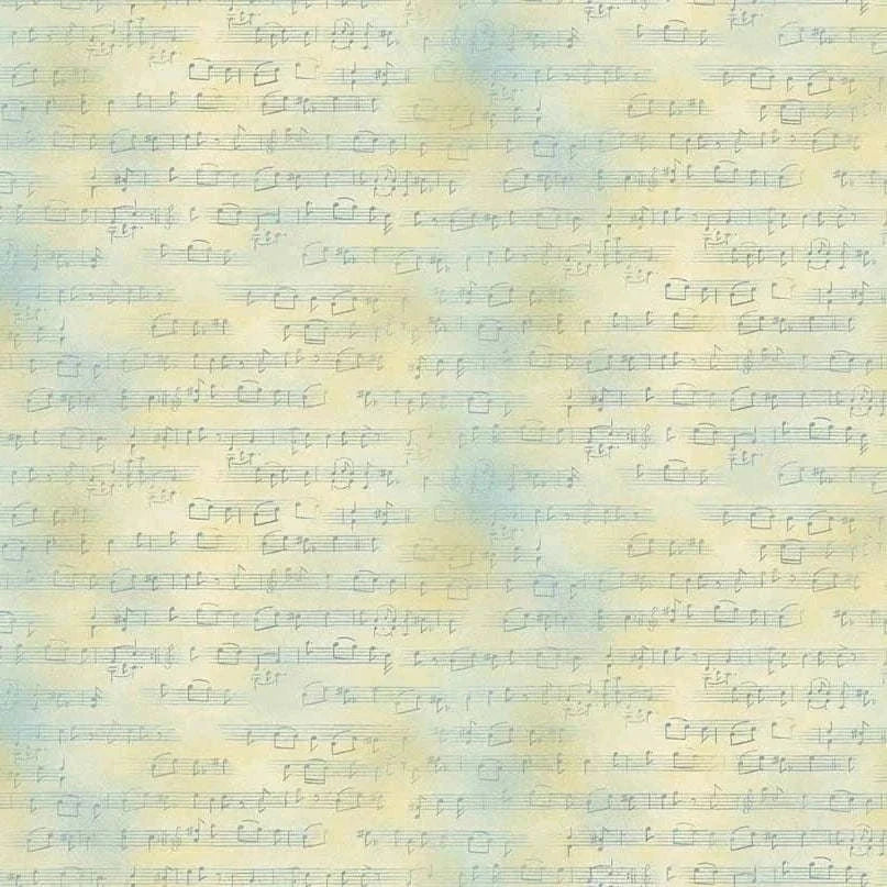 Awakenings Song Texture Pale Blue fabric by Jan Mott with watercolor foliage and bluebird design for quilting