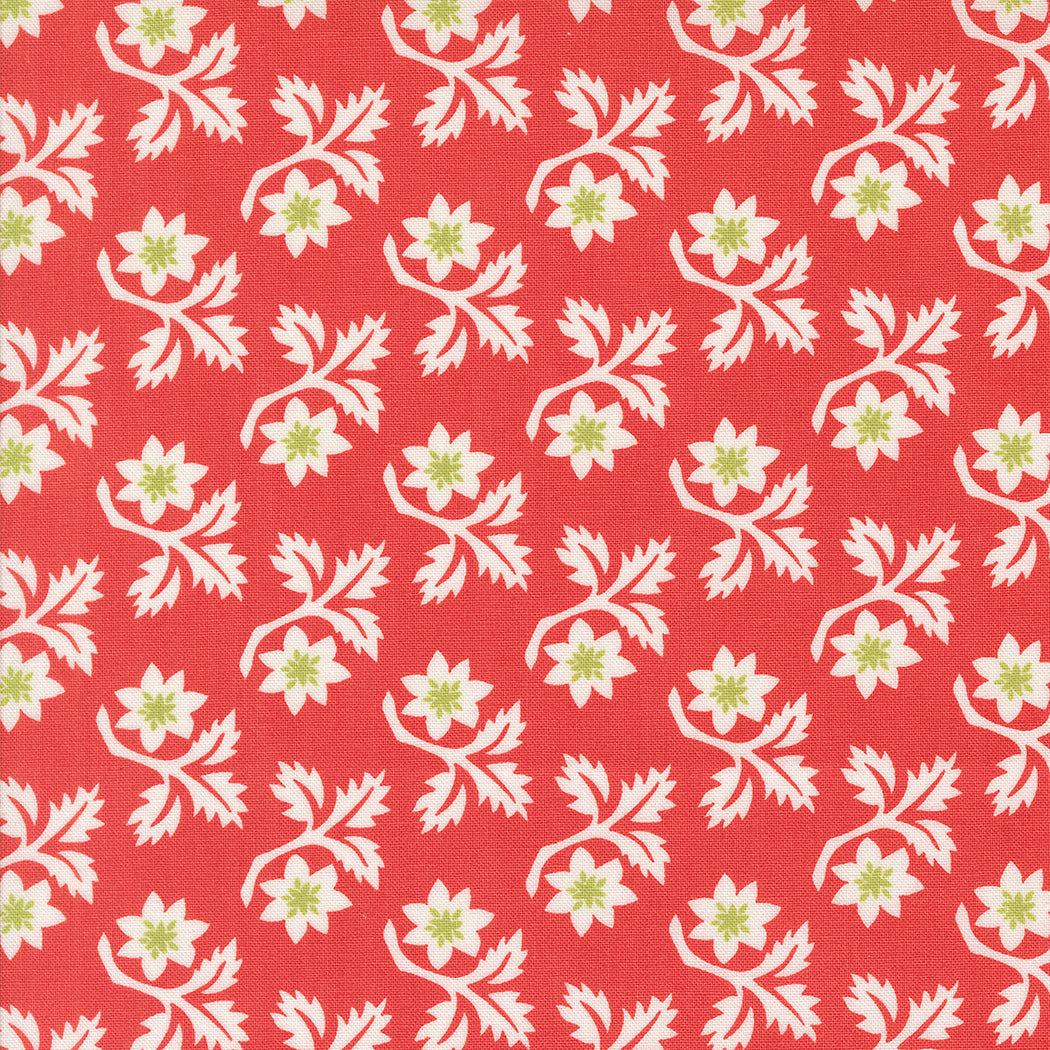 Buon Natale red cotton fabric with white and green poinsettia floral pattern by Fig Tree Co