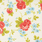 Rosie Country Rose floral fabric with red roses and blue flowers on cream background by Joanna Figueroa for Moda Fabrics