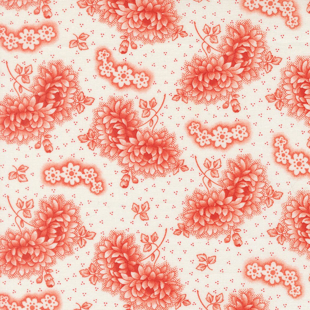 Rosie Vintage Linen fabric with red floral strawberry pattern by Joanna Figueroa for Moda Fabrics