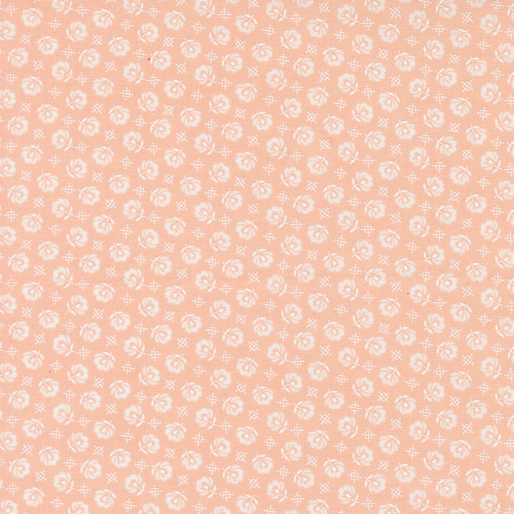 Rosie Prairie Toss Blender Rose fabric with small white floral pattern on soft peach background by Joanna Figueroa for Moda Fabrics
