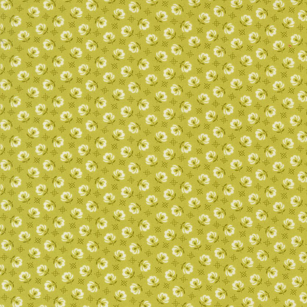 Rosie Prairie Toss Blender fabric in apple green with small white floral pattern by Joanna Figueroa for Moda Fabrics