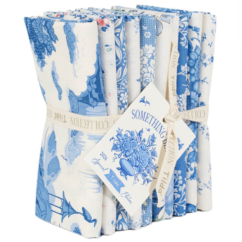 Something Blue Fat Quarter Lights fabric bundle by TILDA with blue and white floral patterns