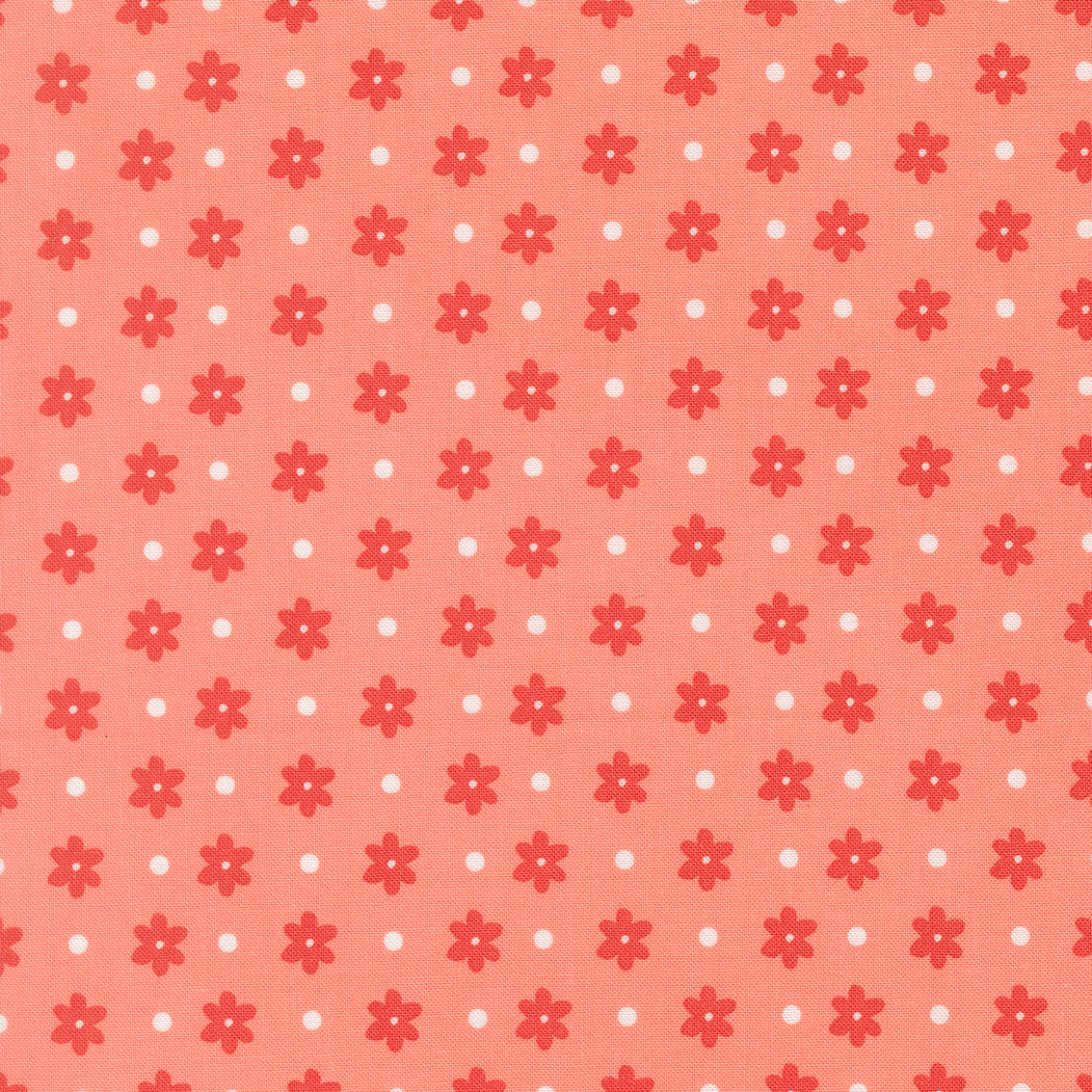 Poinsettia & Pear fabric by Sherri & Chelsi with daisy dots and carnation floral print in red, green, pink, and grey