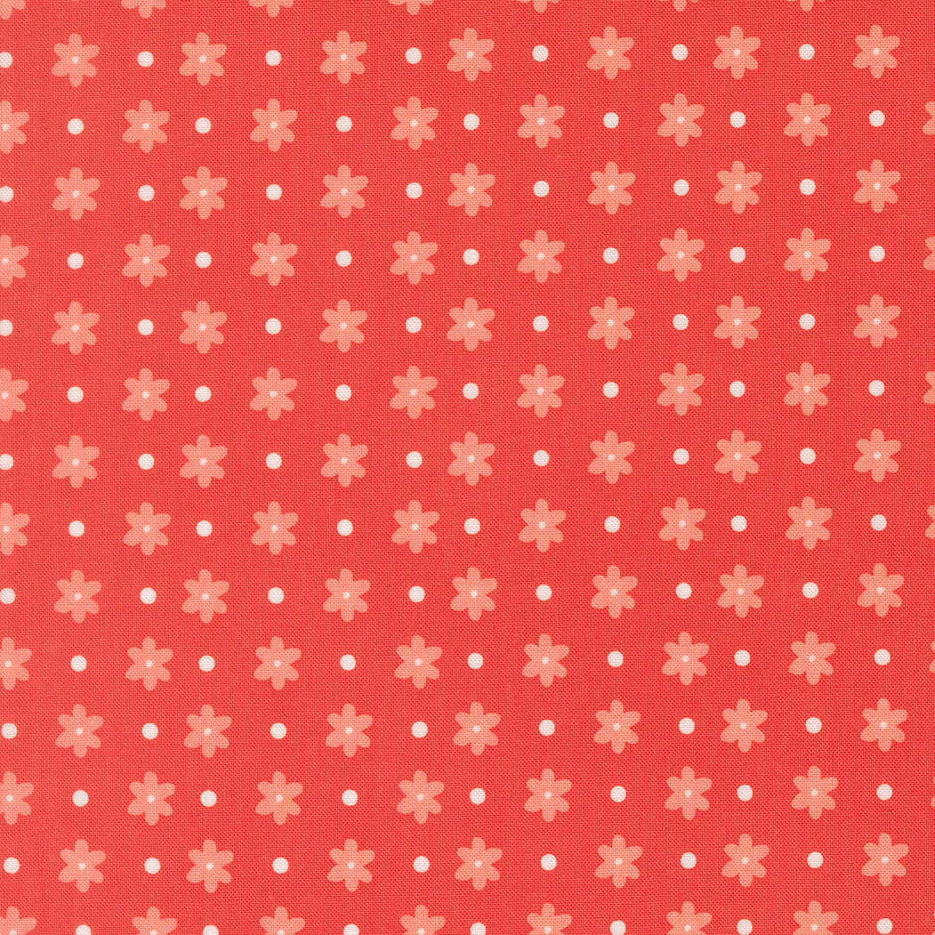 Poinsettia & Pear fabric by Sherri & Chelsi featuring daisy dot geranium floral design in red, green, pink, and grey tones
