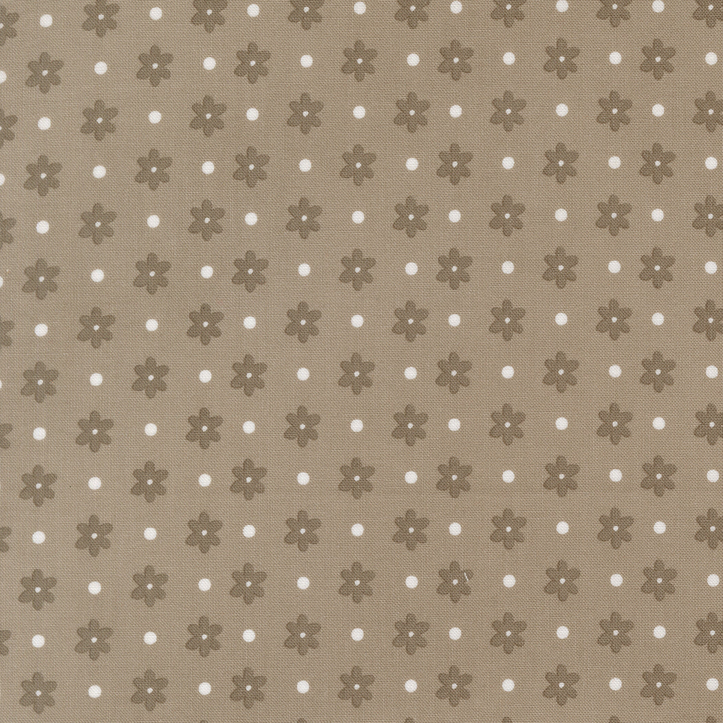 Poinsettia & Pear Daisy Dot Stone fabric by Sherri & Chelsi for Moda Fabrics with floral and dot patterns in red, green, pink, and grey