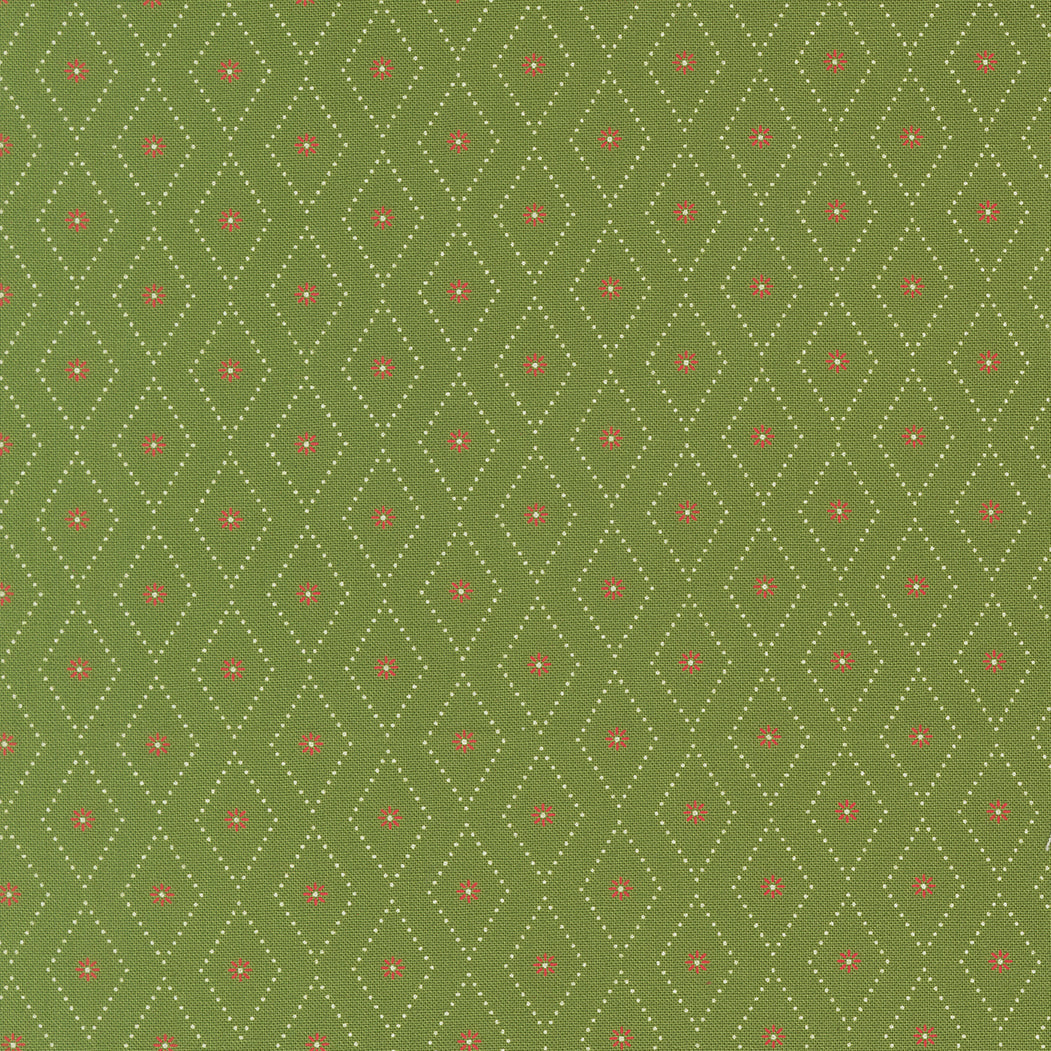 Poinsettia & Pear Argyle Blender Evergreen fabric by Sherri & Chelsi for Moda Fabrics with festive floral and argyle patterns in red, green, and grey