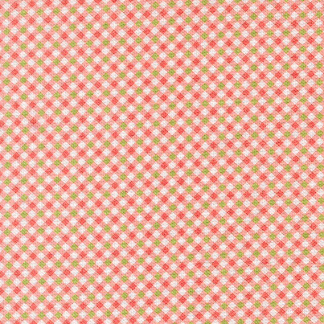 Poinsettia & Pear gingham carnation fabric by Sherri & Chelsi for Moda Fabrics with red, green, pink floral and gingham patterns