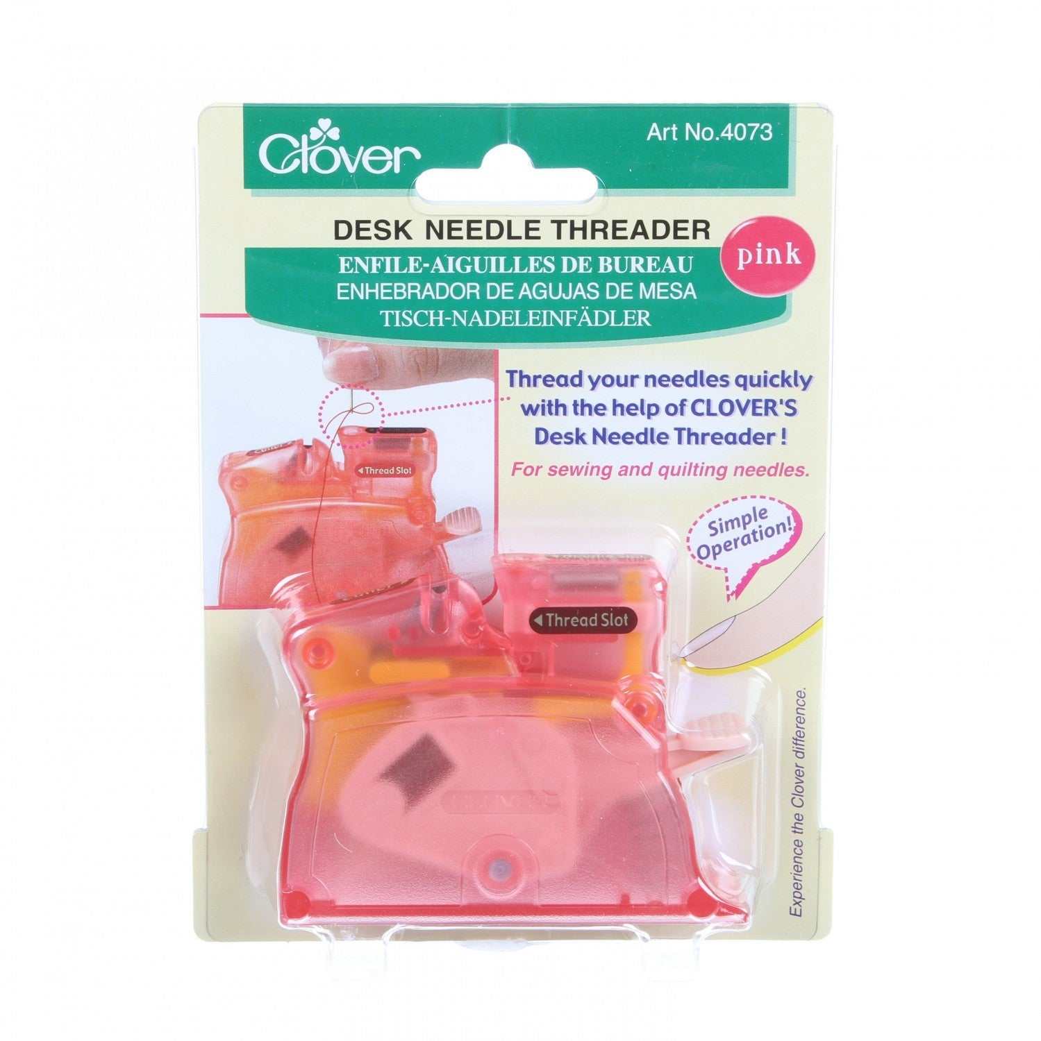 Clover Desktop Needle Threader pink for sewing and quilting needles threading