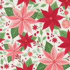 Sweetfire Road Merrily On High Christmas fabric with poinsettias, gingerbread, candy canes, holly, and snowflakes