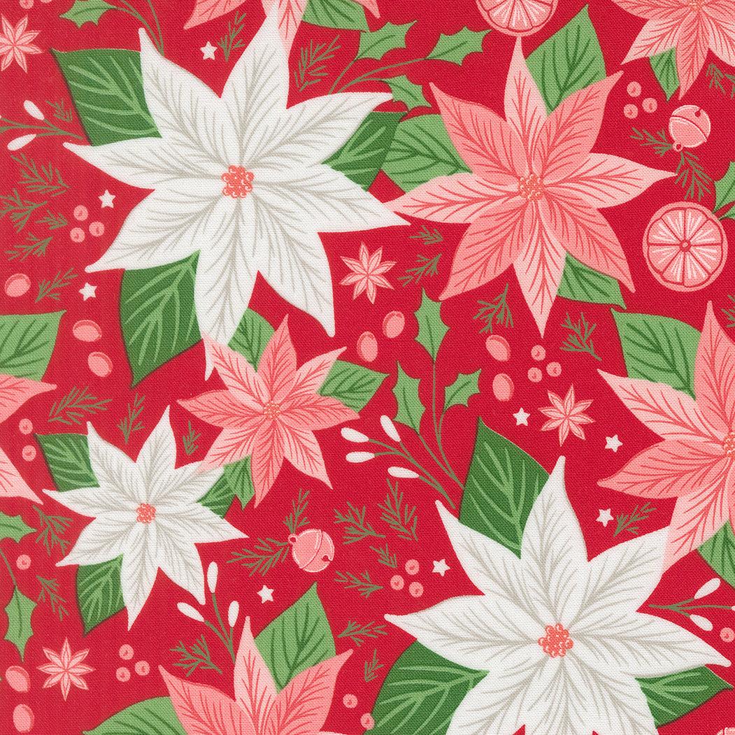 Sweetfire Road Merrily On High Christmas red poinsettia fabric by Moda Fabrics half-yard cut