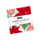 Merrily On High mini charm pack featuring holiday gingerbread, candy canes, poinsettias, holly, and snowflakes by Sweetfire Road for Moda Fabrics