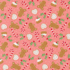 Sweetfire Road Merrily On High Christmas fabric with gingerbread, candy canes, poinsettias, holly, and snowflakes by Moda Fabrics