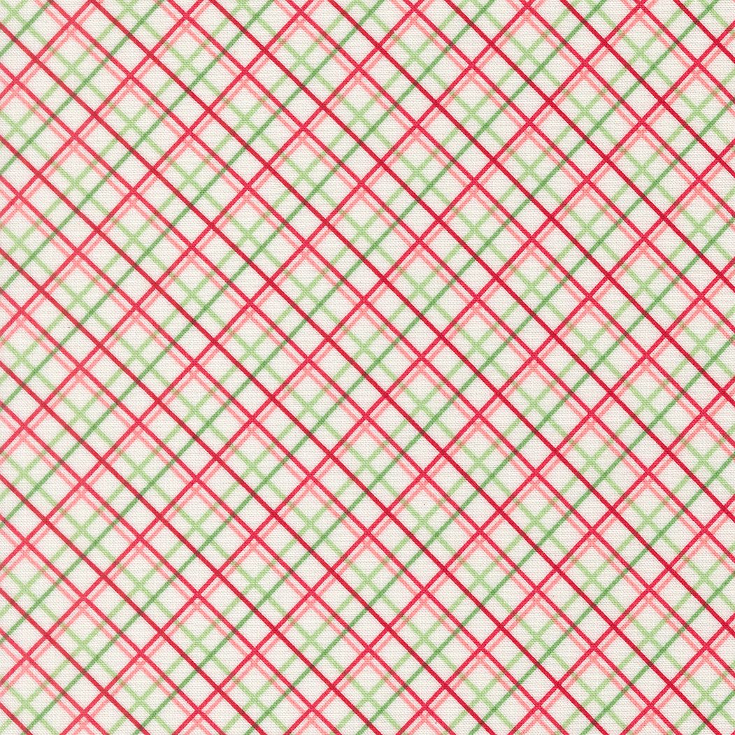 Sweetfire Road Merrily On High Christmas fabric with plaid, gingerbread, candy canes, poinsettias, holly, and snowflakes