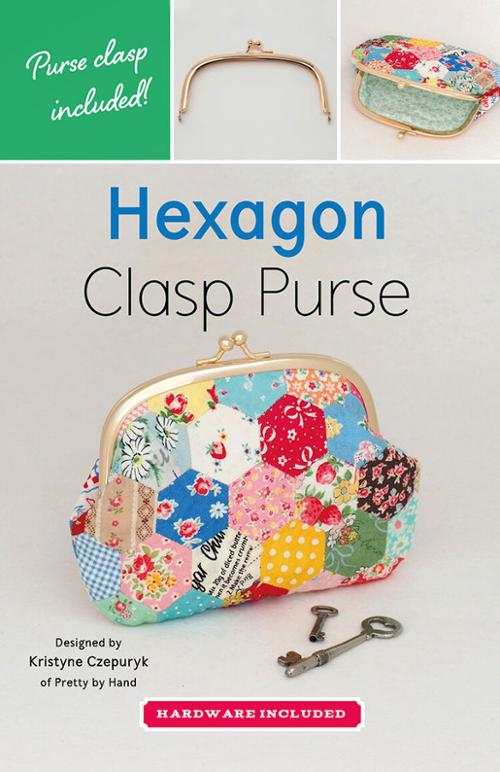 Colorful hexagon clasp purse with rose gold metal frame and floral patchwork design