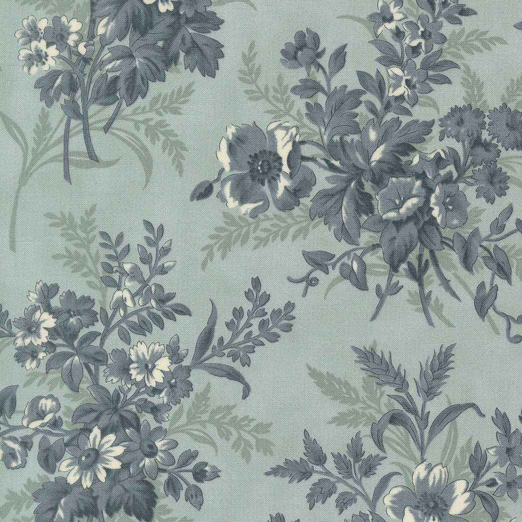 Breathtaking Blues Bouquets fabric with soft sky tones and delicate florals by 3 Sisters for Moda Fabrics