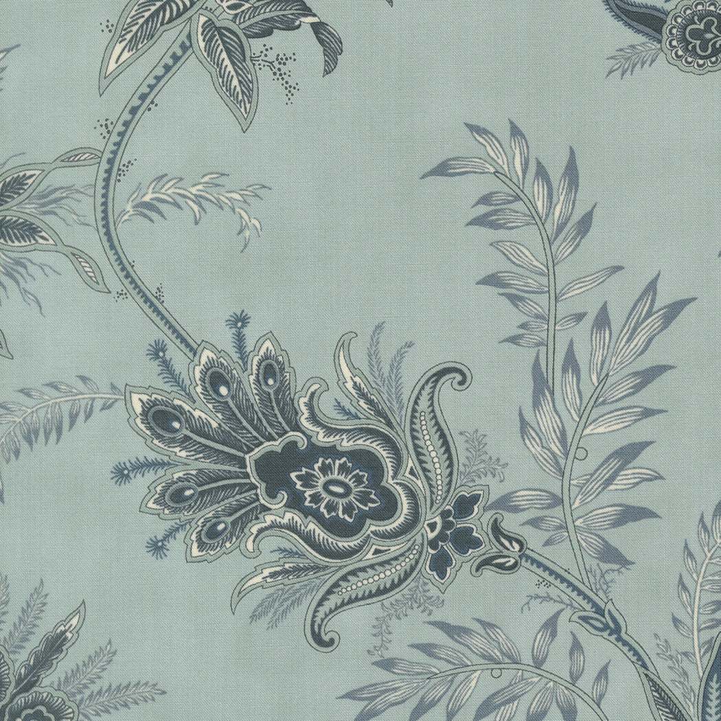 Breathtaking Blues floral fabric with sky and navy tones by 3 Sisters for Moda Fabrics