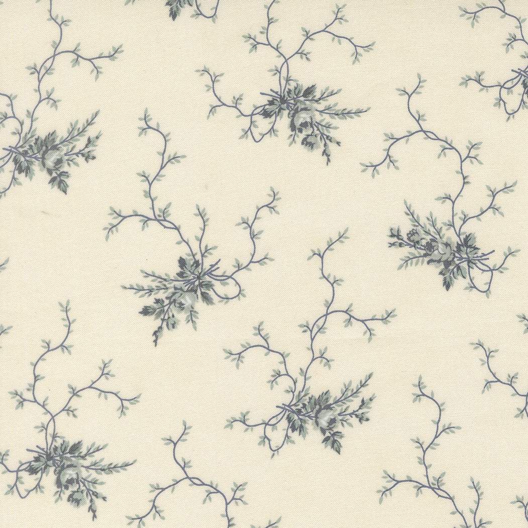 Breathtaking Blues rose garden porcelain fabric with sky and navy floral pattern by 3 Sisters for Moda Fabrics