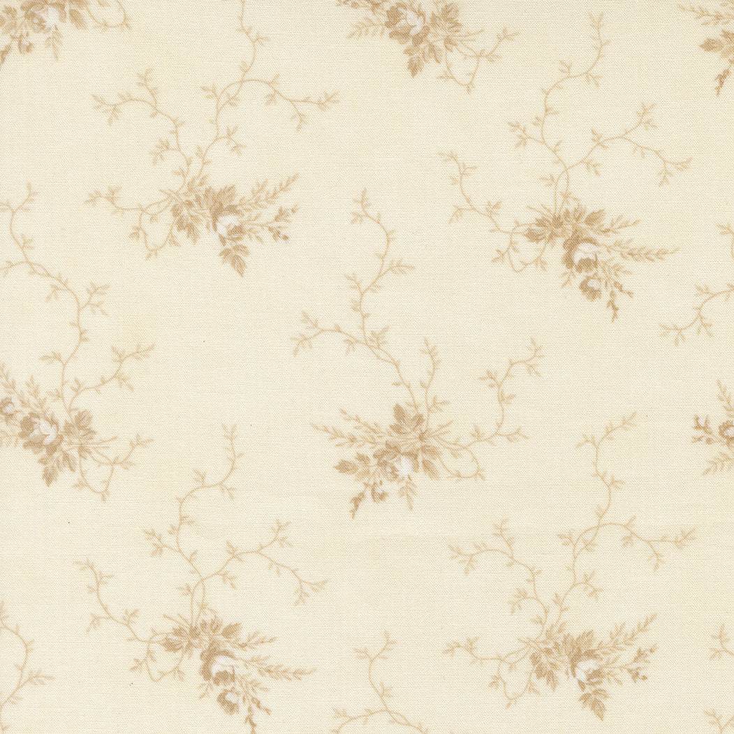 Breathtaking Blues porcelain ecru rose garden fabric by 3 Sisters for Moda Fabrics in soft blues and florals
