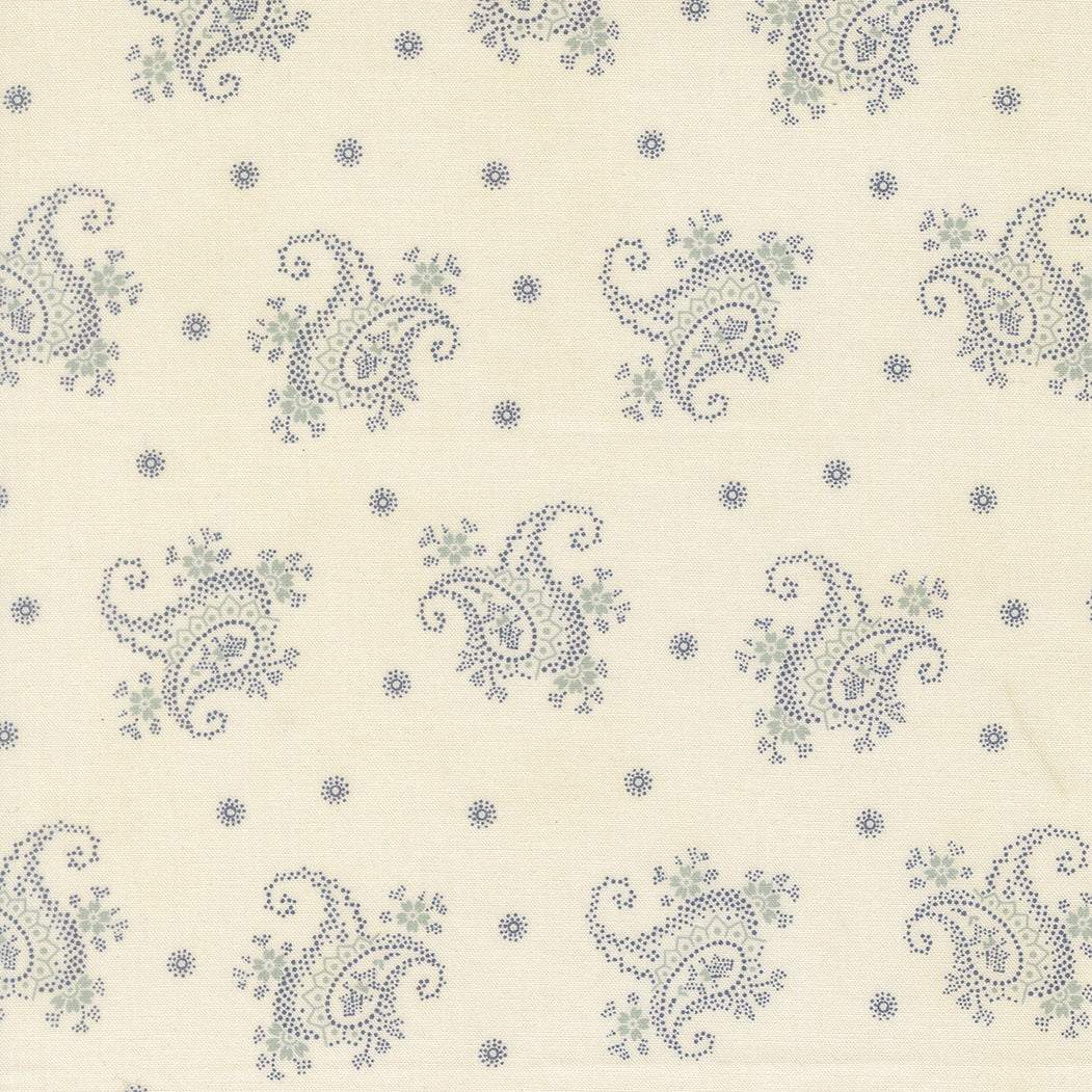 Breathtaking Blues paisley porcelain fabric by 3 Sisters for Moda Fabrics in blue and navy tones