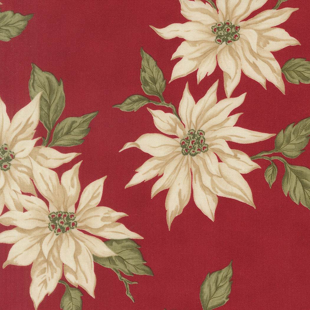 Candlelight Christmas Poinsettia Crimson fabric by 3 Sisters for Moda Fabrics, festive holiday quilting material