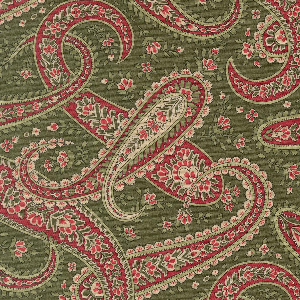 Candlelight Christmas Paisley Holly fabric by 3 Sisters for Moda Fabrics showcasing festive holiday patterns