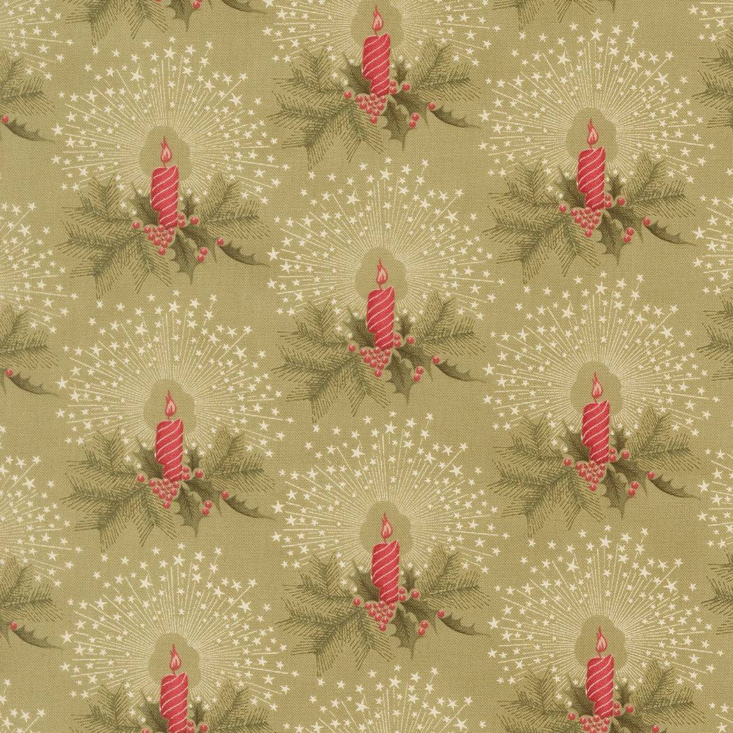 Candlelight Christmas fabric by 3 Sisters featuring cozy holiday designs in sage green sold by Moda Fabrics