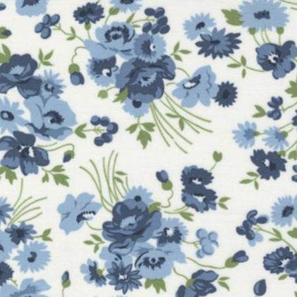 Nantucket Summer Cream Multi Somerset Florals fabric by Camille Rosekelly for Moda in cream and blue tones