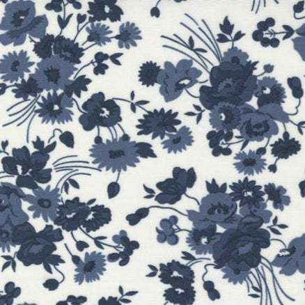 Nantucket Summer Cream Navy Somerset Floral fabric by Camille Rosekelley for Moda