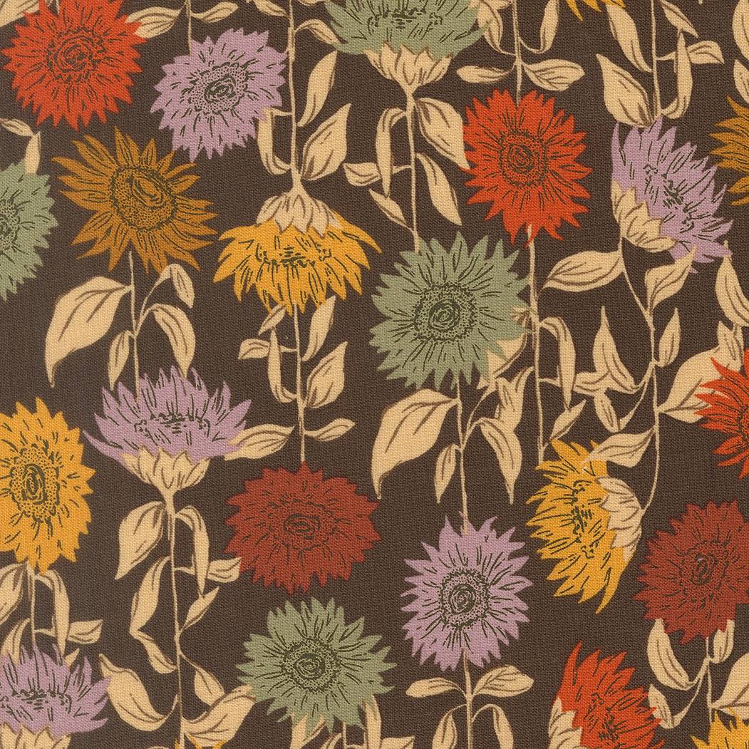 Windfall Sunflower Field fabric by Stephanie Sliwinski featuring autumn sunflowers and fall leaves design