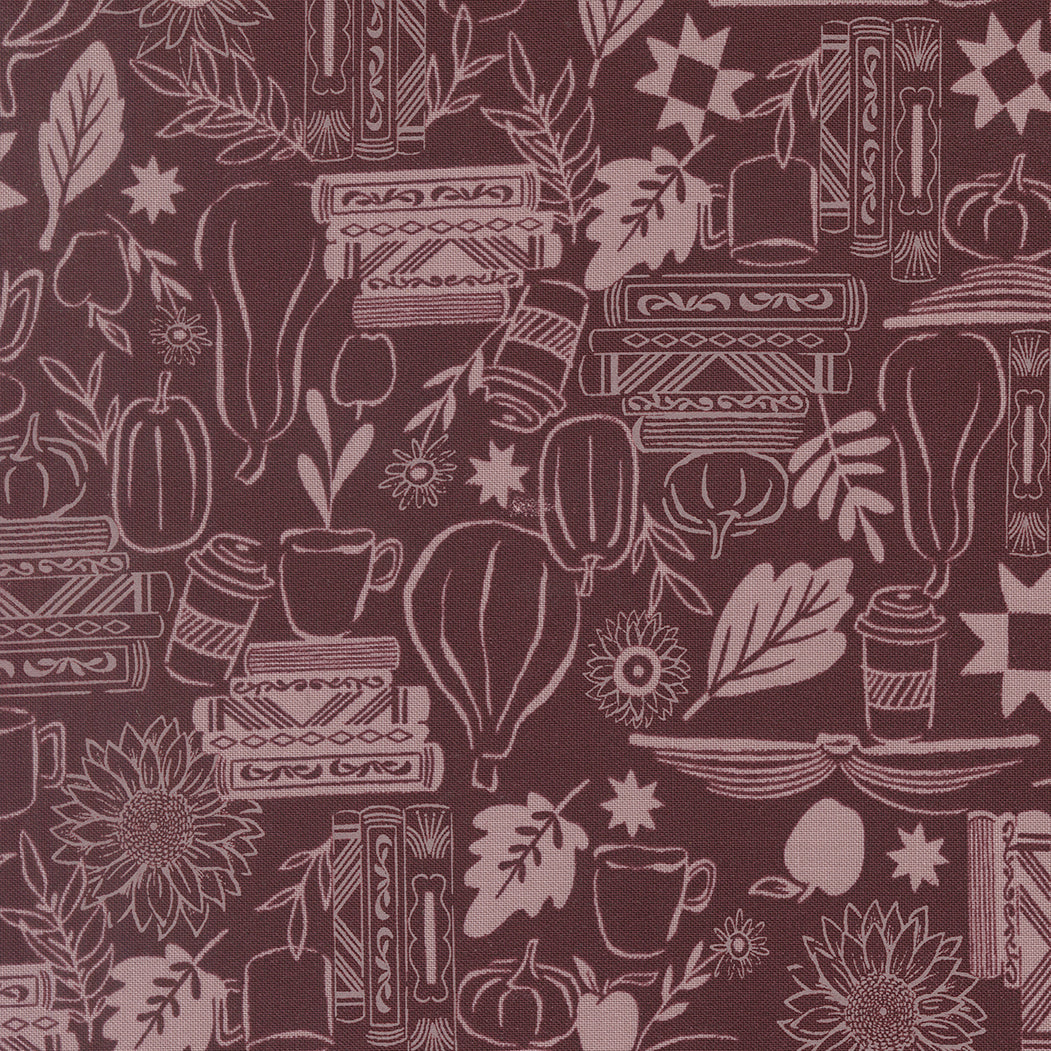 Windfall Cozy Up Merlot autumn fabric with leaves and sunflowers by Stephanie Sliwinski for Moda Fabrics
