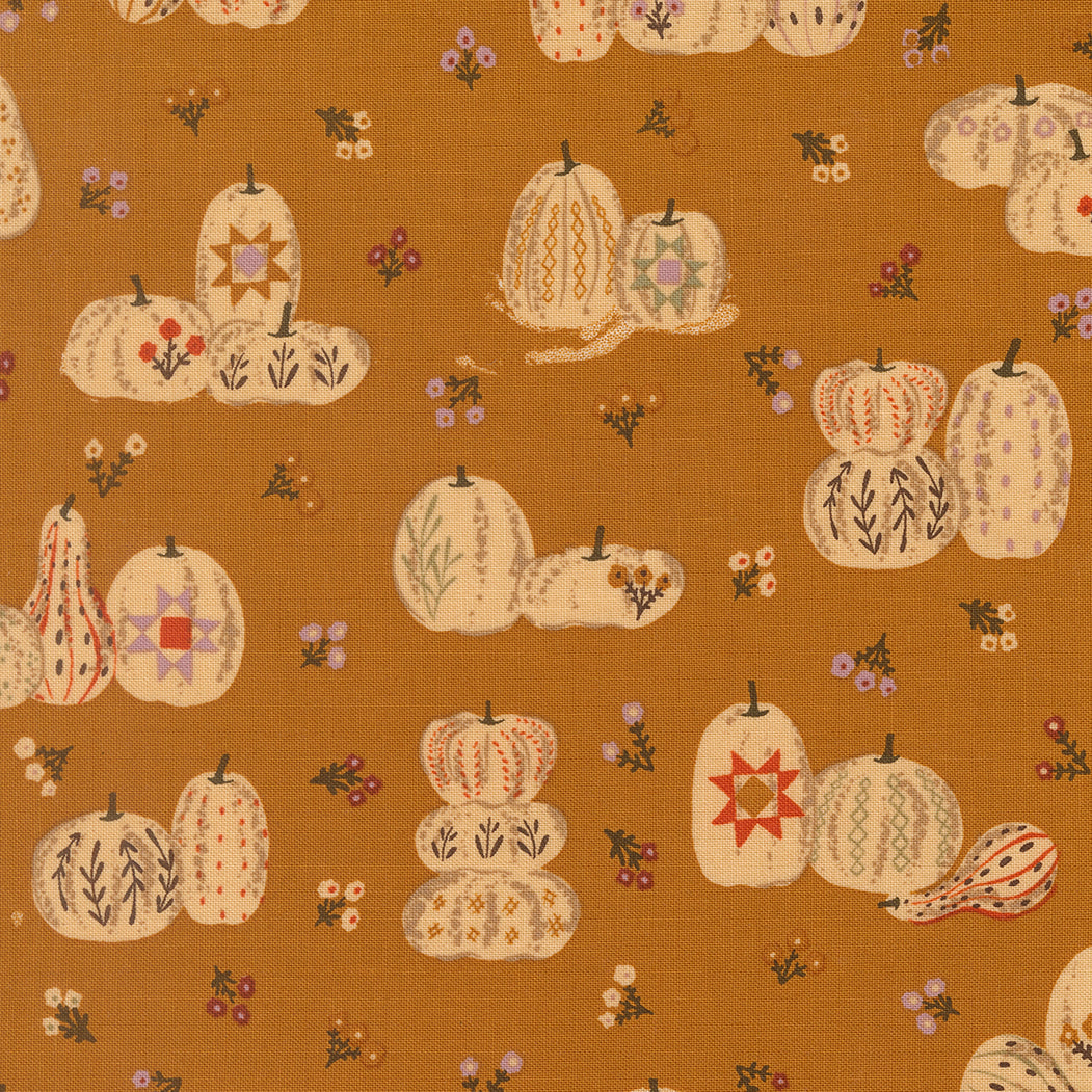 Windfall Pumpkin Patches fabric design with autumn motifs by Stephanie Sliwinski for Moda Fabrics