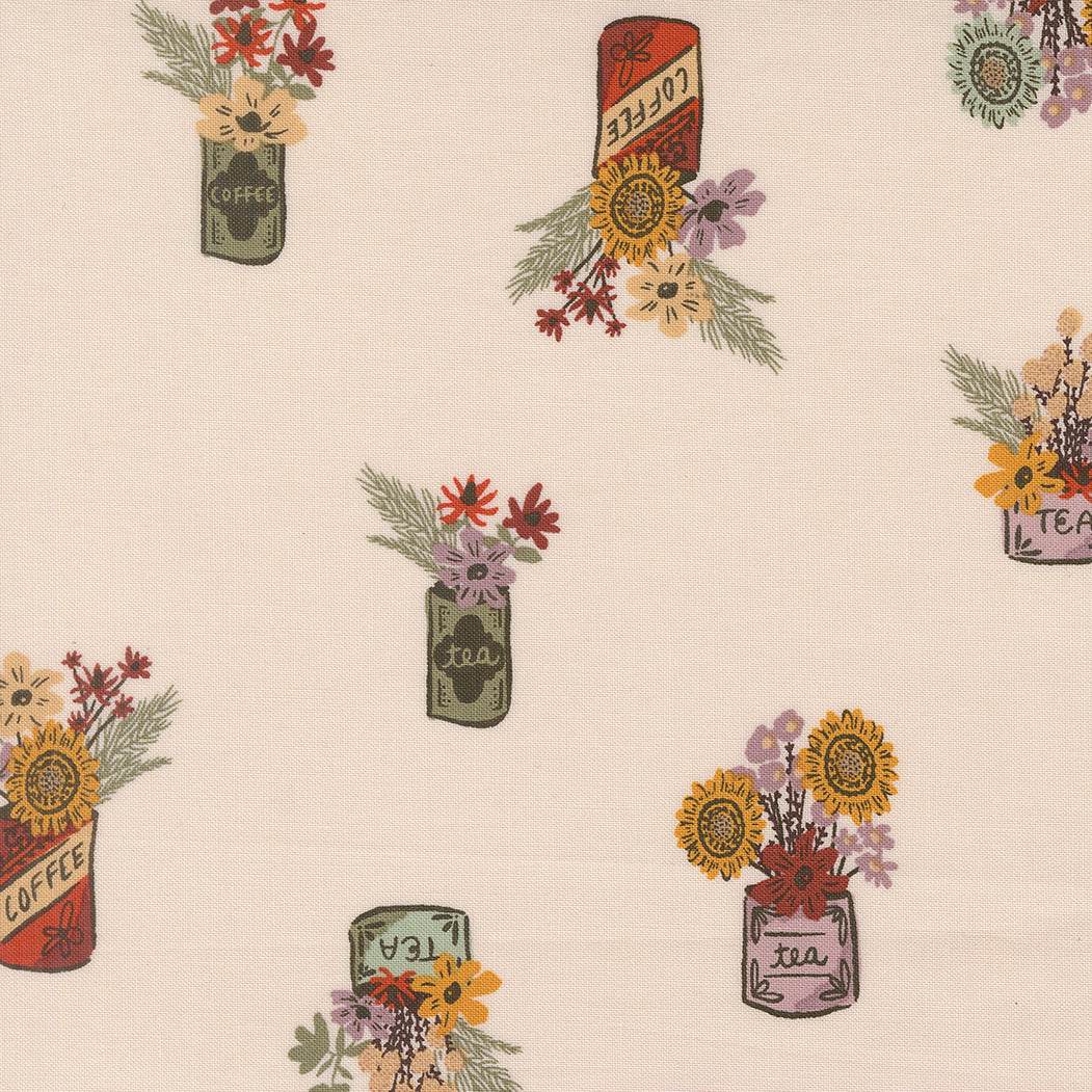 Windfall Vintage Flower Jars fabric design in eggshell by Stephanie Sliwinski for Moda Fabrics showcasing autumn floral motifs