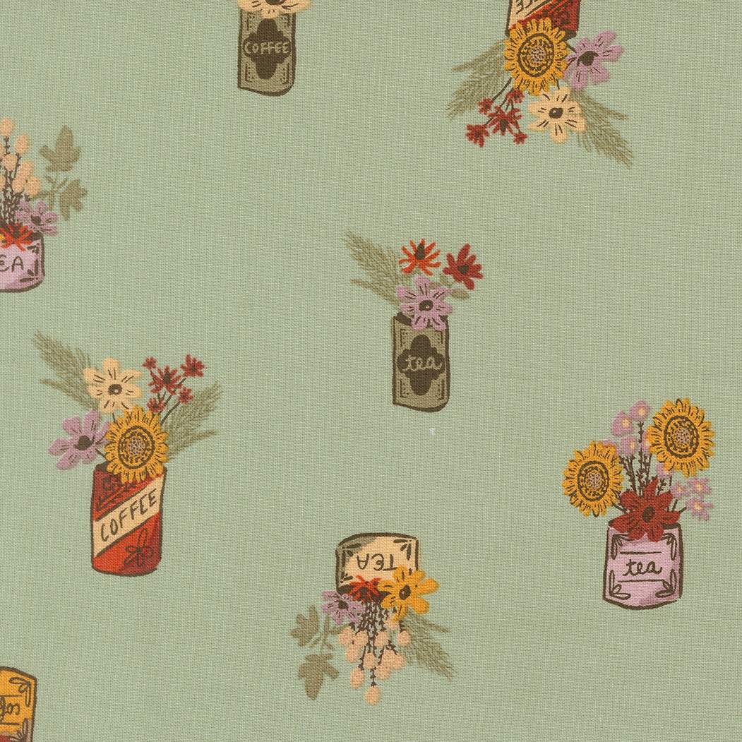 Windfall Vintage Flower Jars fabric design in aqua by Stephanie Sliwinski for Moda Fabrics