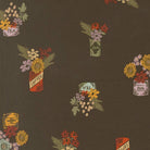 Windfall Vintage Flower Jars fabric in dark moss with autumn-inspired floral design by Stephanie Sliwinski