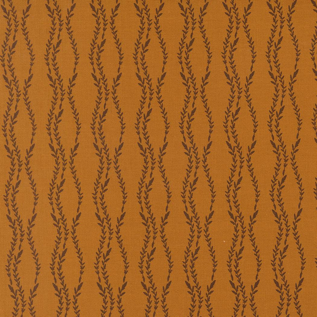 Windfall Vine Stripe Caramel fabric with autumnal vine and stripe pattern by Stephanie Sliwinski for Moda Fabrics