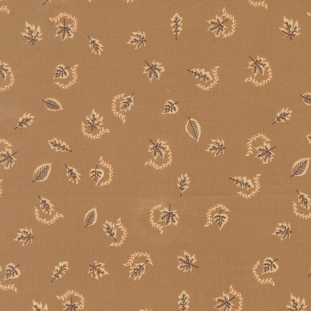 Windfall Autumn Breeze Oatmeal fabric by Stephanie Sliwinski featuring autumn leaves and cozy fall motifs
