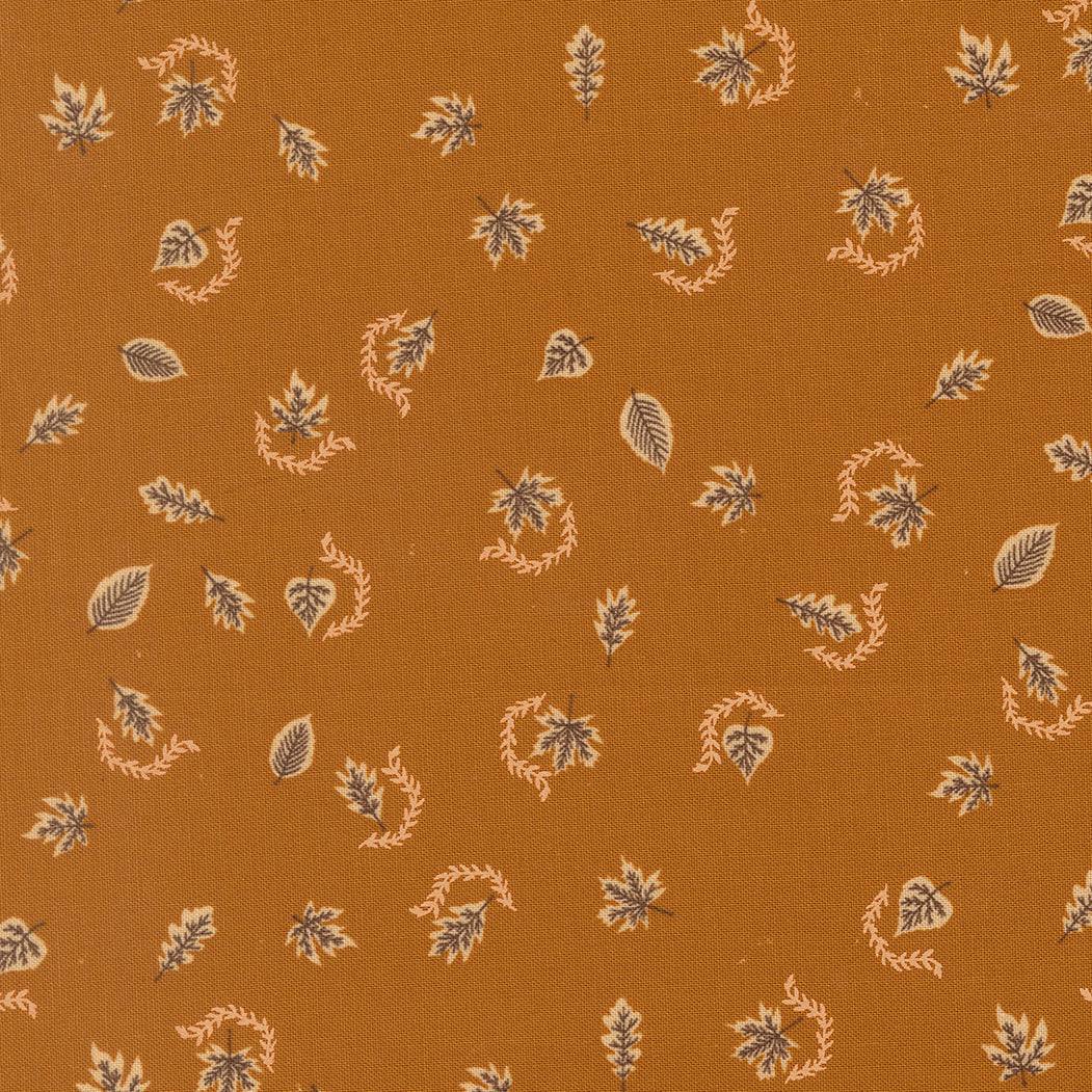 Windfall Autumn Breeze Caramel fabric by Stephanie Sliwinski showcasing autumn leaves and sunflowers design