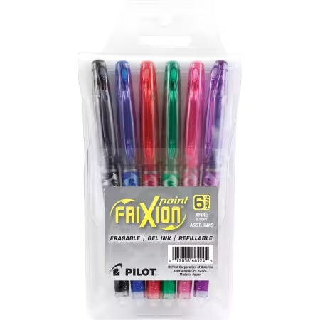 Pilot FriXion Point assorted erasable gel ink pens 6-pack pouch with extra fine point and vibrant colors