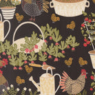 The Henhouse Chicken Garden Iron fabric by Gingiber for Moda Fabrics with barnyard chickens and eggs pattern